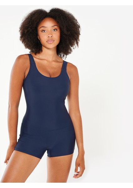 Nabaiji Kadın U Kesim Sırt Detaylı Şortlu Mayo - Lacivert - DOVA