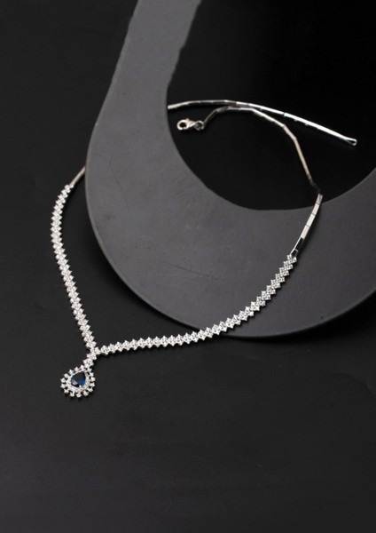 Lacivert Damla Taşlı Suyolu 14 Ayar Beyaz Altın Kolye fiyatları