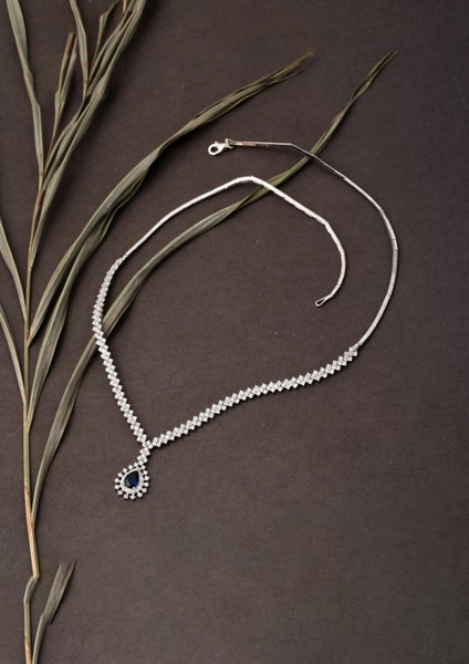 Lacivert Damla Taşlı Suyolu 14 Ayar Beyaz Altın Kolye fırsatları