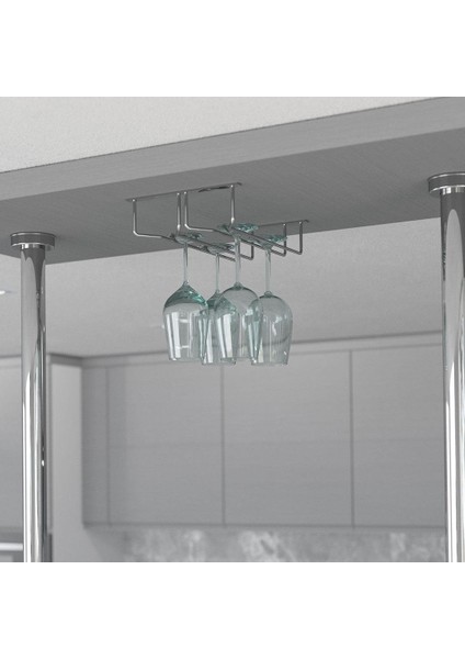 Kadeh Bardak Askısı 4 Bölmeli Krom-Antrasit