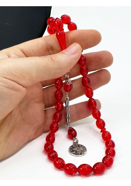 Kırmızı Sıkma Kehribar Taşı Tesbih Metal Püskül fiyatları