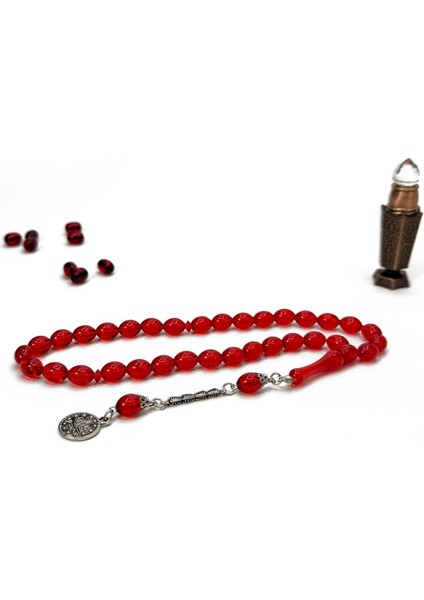 Kırmızı Sıkma Kehribar Taşı Tesbih Metal Püskül modelleri