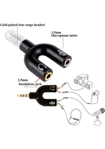 2 Adet - Kulaklık Mikrofon Birleştirici Adaptör 3.5mm Ayırıcı Aparat