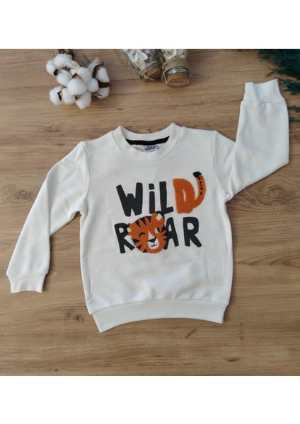 Wild Roar Yazılı Kaplanlı Sweat Alt Üst Takım Beyaz