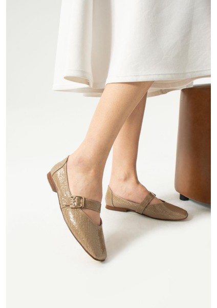 Kadın Bej Krok Aksesuar Detaylı Bantlı Babet modelleri