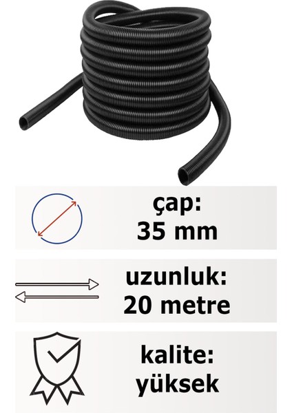 Numatic Endüstriyel Süpürgeler Için Uyumlu 20 Metre Hortumu 35 mm Çaplı Siyah Renkli fiyatları