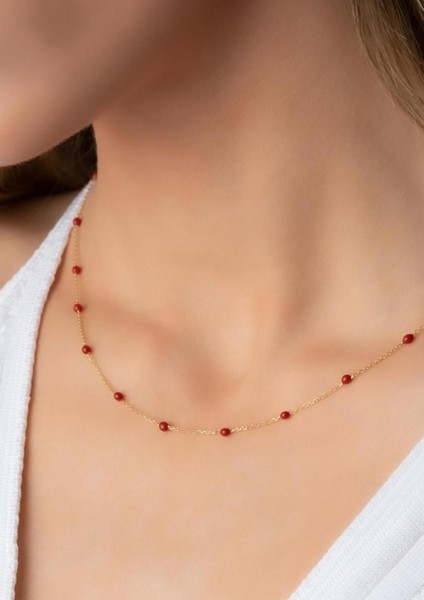 14 Ayar Altın Kırmızı Mini Toplu Kolye