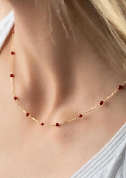 14 Ayar Altın Kırmızı Mini Toplu Kolye fiyatları