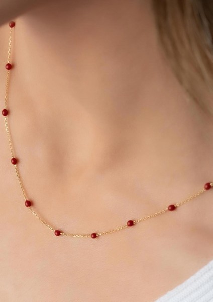 14 Ayar Altın Kırmızı Mini Toplu Kolye modelleri