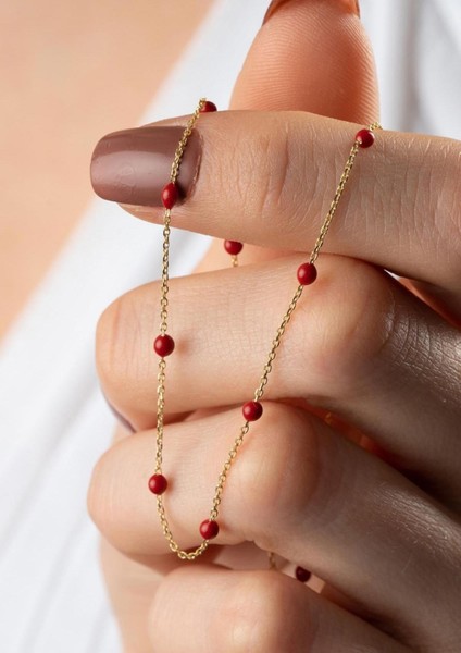 14 Ayar Altın Kırmızı Mini Toplu Kolye fırsatları