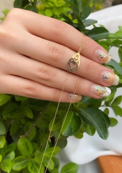 14 Ayar Altın Kalpli Damla Kolye modelleri