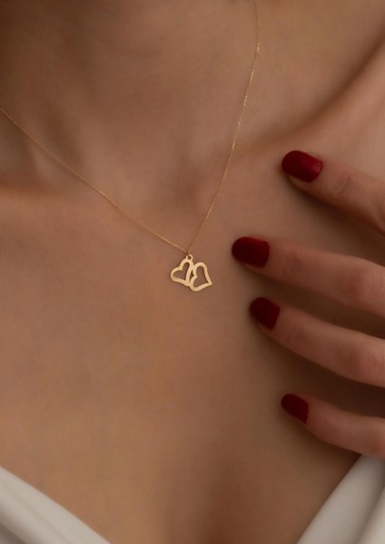 14 Ayar Altın İkiz Kalp Kolye