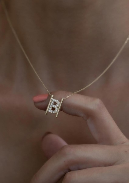 14 Ayar Altın Taşlı B Harfli Lamelle Kolye fiyatları