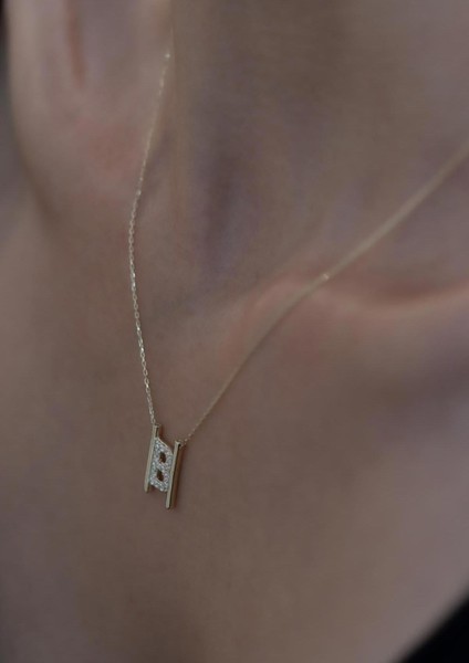 14 Ayar Altın Taşlı B Harfli Lamelle Kolye modelleri