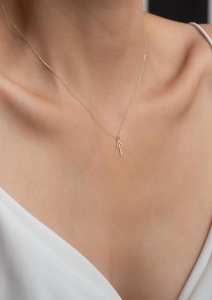 14 Ayar Altın Mini Anahtar Kolye