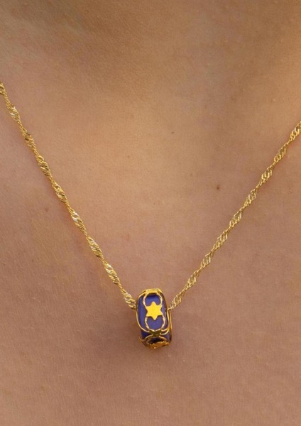 Altın Lacivert Boncuklu Kafesli Singapur Kolye fiyatları