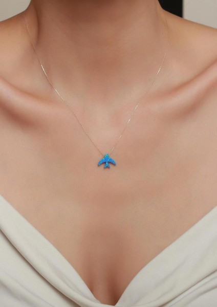 14 Ayar Altın Mavi Opal Taşlı Martı Kolye fiyatları