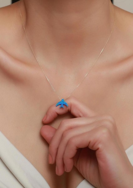 14 Ayar Altın Mavi Opal Taşlı Martı Kolye modelleri