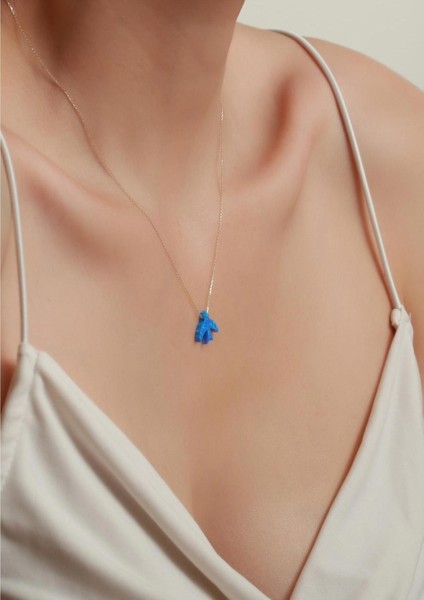 14 Ayar Altın Mavi Opal Taşlı Martı Kolye fırsatları