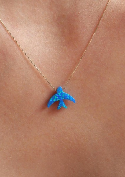 14 Ayar Altın Mavi Opal Taşlı Martı Kolye indirimleri