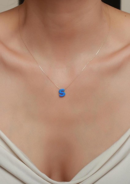 14 Ayar Altın Mavi Opal Taşlı S Harf Zincir Kolye fiyatları
