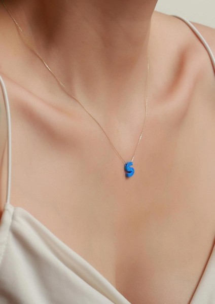 14 Ayar Altın Mavi Opal Taşlı S Harf Zincir Kolye fırsatları