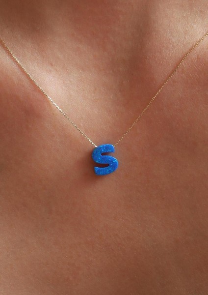 14 Ayar Altın Mavi Opal Taşlı S Harf Zincir Kolye indirimleri