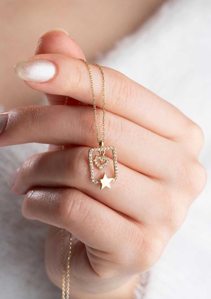 14 Ayar Altın Yıldızlı Aşk Kolye modelleri