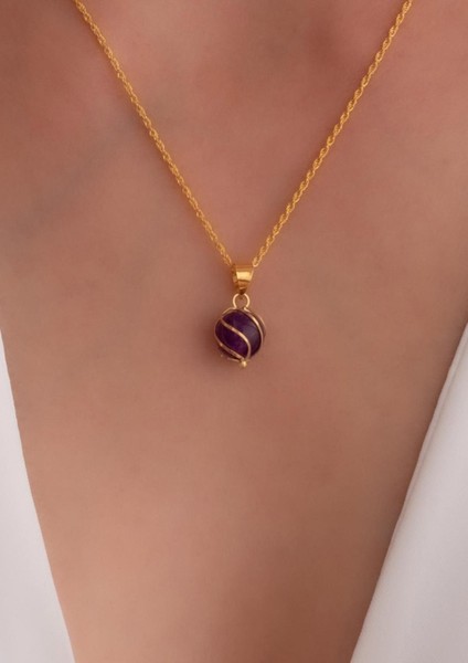 14 Ayar Altın Mor Kafesli Kolye