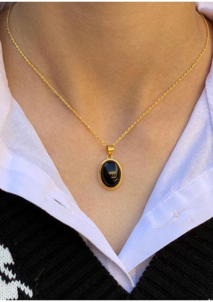 14 Ayar Altın Oval Oniks Kolye fiyatları