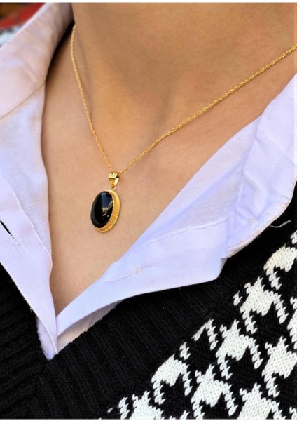 14 Ayar Altın Oval Oniks Kolye modelleri