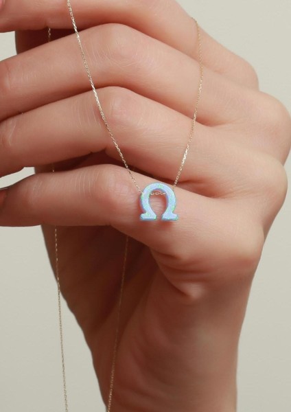 14 Ayar Altın Mavi Opal Taşlı Nal Kolye