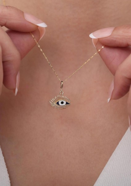 14 Ayar Altın Upea Lacivert Kirpik Göz Charm Kolye fiyatları