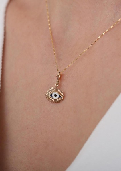 14 Ayar Altın Upea Lacivert Kirpik Göz Charm Kolye modelleri