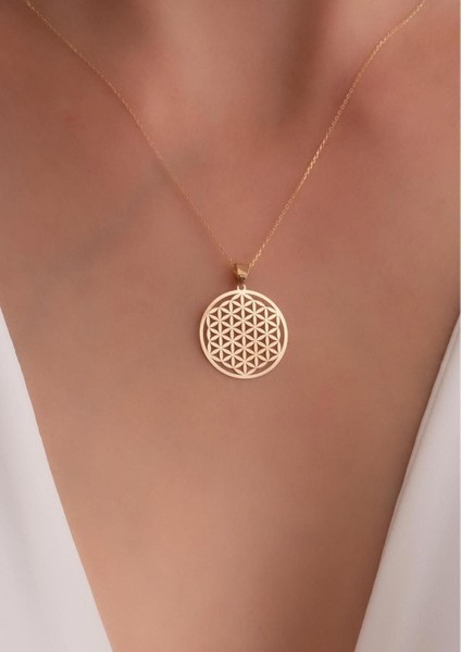 14 Ayar Altın Yaşam Çiçeği Kolye 1,7cm
