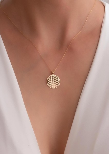 14 Ayar Altın Yaşam Çiçeği Kolye 1,7cm fiyatları