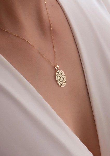14 Ayar Altın Yaşam Çiçeği Kolye 1,7cm modelleri