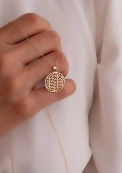 14 Ayar Altın Yaşam Çiçeği Kolye 1,7cm fırsatları