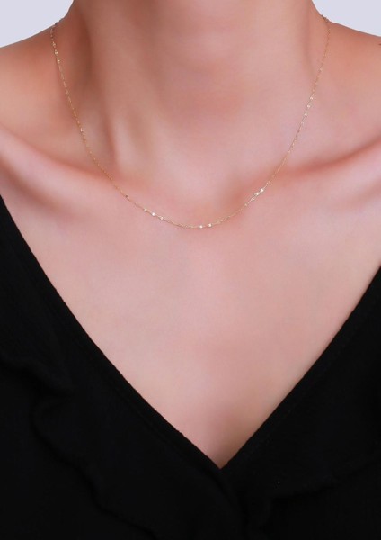 14 Ayar Altın Zarif Aynalı Zincir Kolye