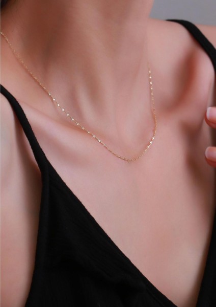 14 Ayar Altın Zarif Aynalı Zincir Kolye fırsatları