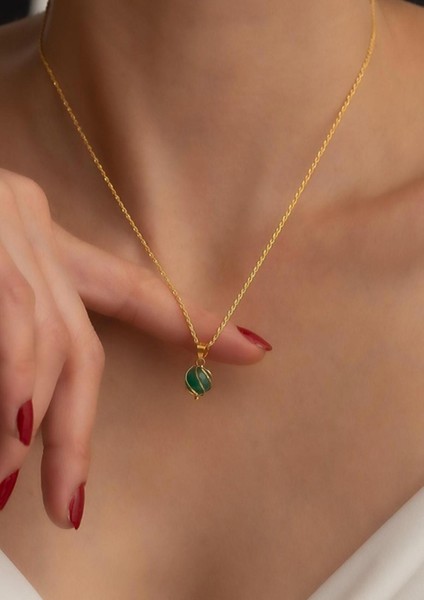 Yeşil Akik Kafesli Halat Burgu Kolye