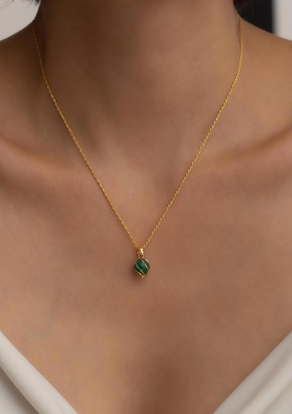 Yeşil Akik Kafesli Halat Burgu Kolye modelleri