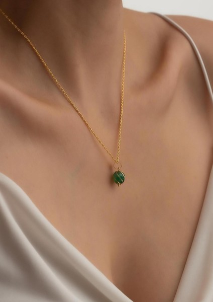 Yeşil Akik Kafesli Halat Burgu Kolye fırsatları