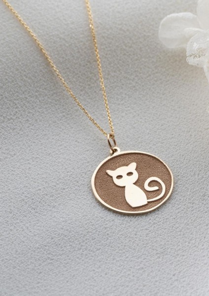 14 Ayar Altın Yuvarlak Kedi Kolye modelleri