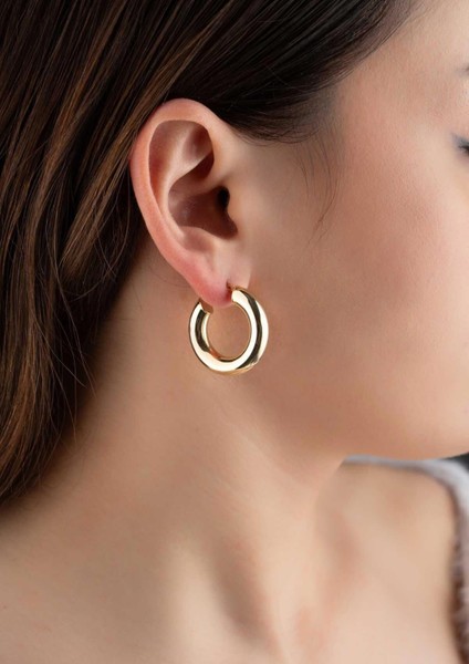 14 Ayar Altın Bombeli Halka Küpe 3.5 cm