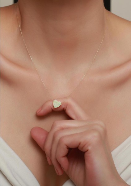 14 Ayar Altın Pembe Opal Taşlı Kalp Kolye fırsatları