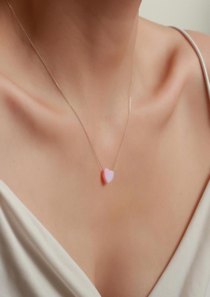 14 Ayar Altın Pembe Opal Taşlı Kalp Kolye indirimleri