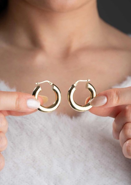 14 Ayar Altın Bombeli Halka Küpe 3.5 cm modelleri