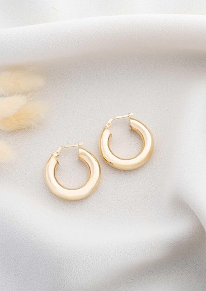 14 Ayar Altın Bombeli Halka Küpe 3.5 cm fırsatları