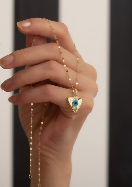 14 Ayar Altın Üçgen Mavi Göz Kolye